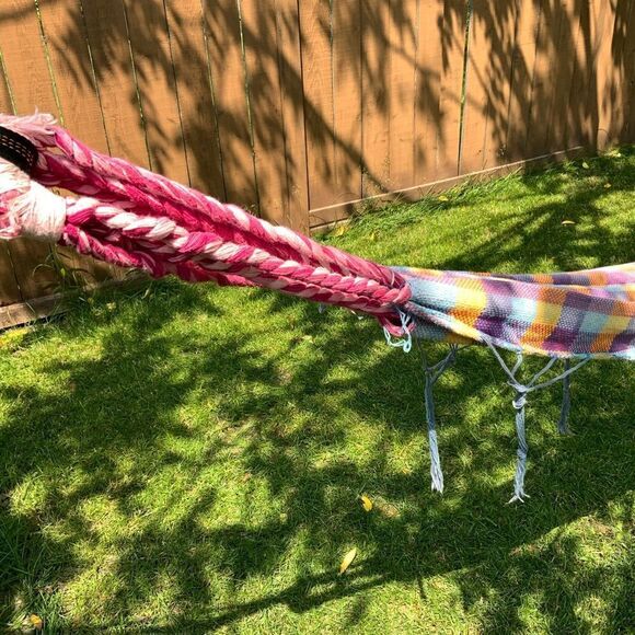 handmade colourful hammock check gingham plaid tartan purple orange blue‎ cotton - Picture 6 of 9